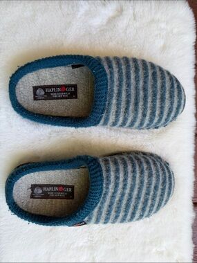 Haflinger Teal-Trim Striped Wool Slip-Ons